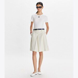 Tory Burch Wool Performance Pleated Golf Mini Skirt New Ivory Light Stripe 2
